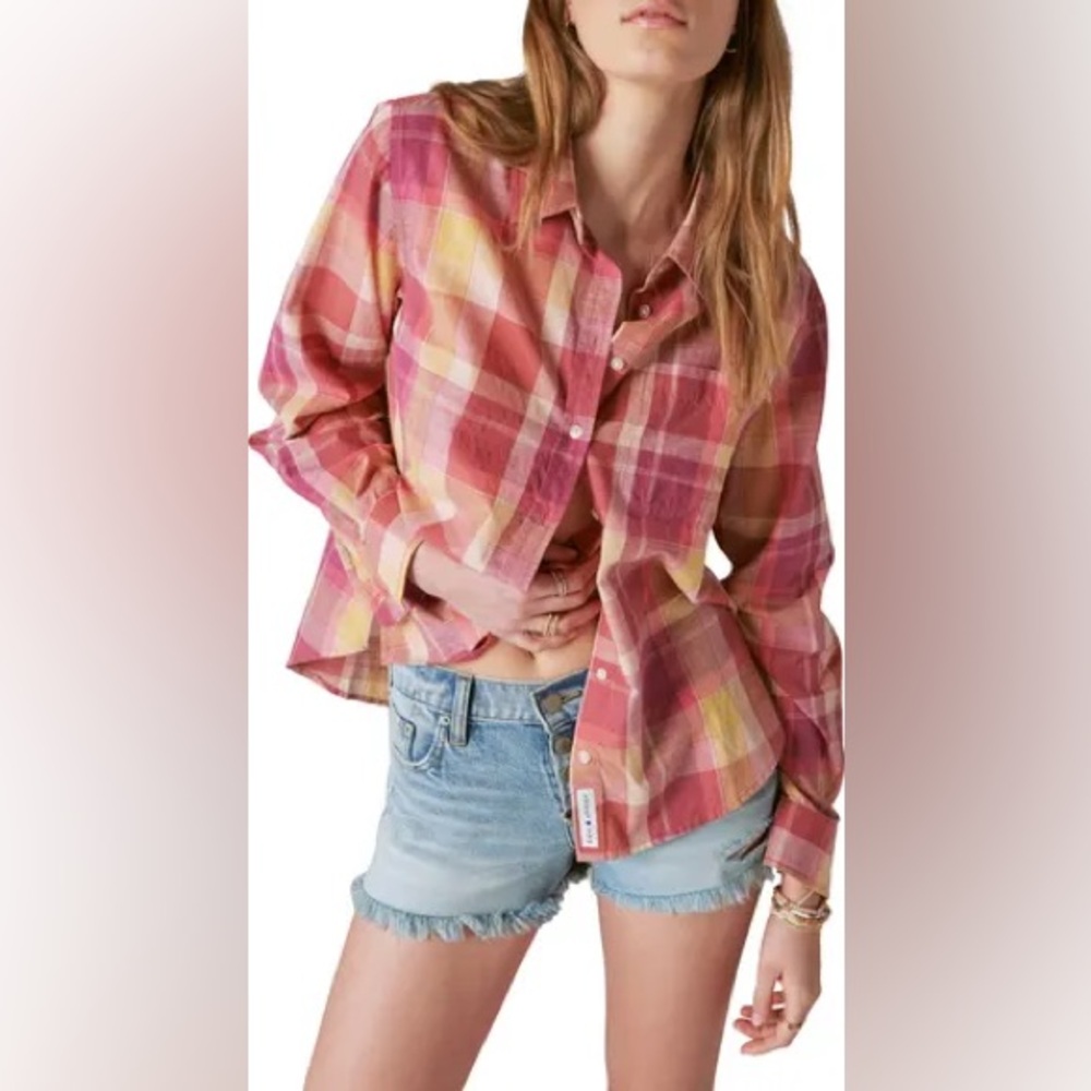 Lucky Brand‎ Classic Pleat Back Plaid, Multicolor 100% cotton button down shirt